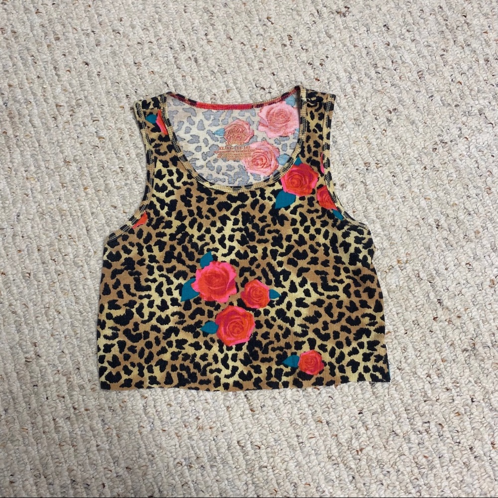 Cheetah cropped tank top with roses